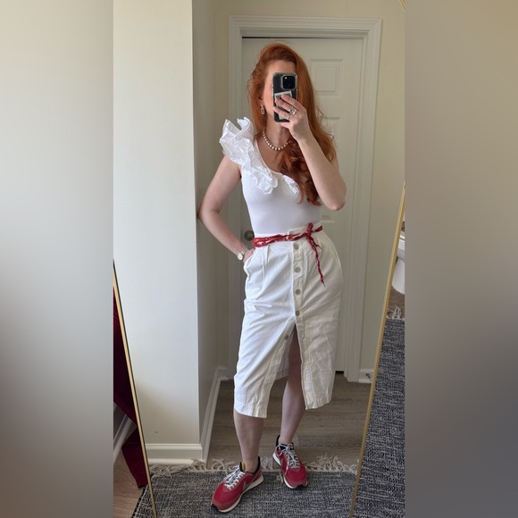 Vintage Dresses & Skirts - Vintage White Jean denim midi Skirt -100% cotton - size S- excellent condition